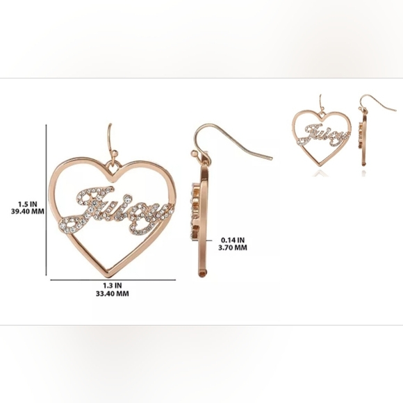 Nwt Juicy Couture Script Crystal Heart Drop Earrings Gold Tone Dangle Bling - Picture 3 of 7